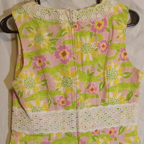 🎁🩷💚⚜️Lilly Pulitzer⚜️🩷💚Shift Dress Pink Green Gator Sleeveless Lace Size 8 - Picture 7 of 13
